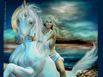 The-Virgin, 3d, other, unicorn, sky, water, woman HD wallpaper