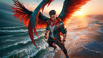 Anime Man With Wings, anime-boy, wings, sea, ocean, artist, artwork, art, digital-art, ai, deviantart HD wallpaper