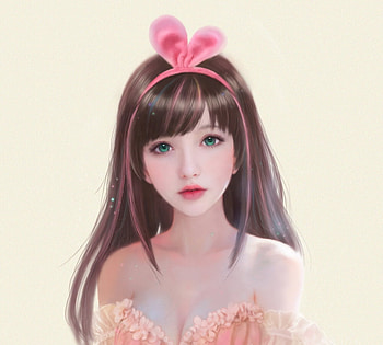 Kizuna, frumusete, girl, bunny, pink, fantasy, face, ears, luminos, ruoxin zhang HD wallpaper