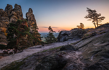 Landscape, Nature, Trees, Sunset, Rocks HD wallpaper