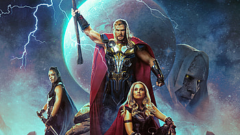 Chris Hemsworth, Tessa Thompson, Natalie Portman, Christian Bale, Taika Waititi Thor Love and Thunder HD wallpaper