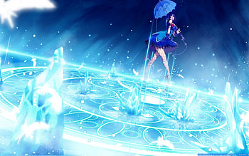 My paradise, umbrella, awesome, cute, long hair, dress, beauty, nice, flower, game, blade and soul, magic circle, female, sexy, sweet, magic, blue eyes, smile, blue hair, beautiful, dark, anime girl, anime, fantasy, pretty, light, lights, cool, red rose, ice HD wallpaper