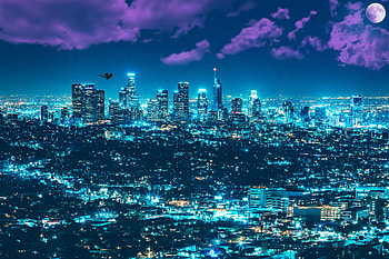Los Angles City Fantasy , los-angles, city, fantasy, artist, artwork, digital-art, dragon, moon HD wallpaper