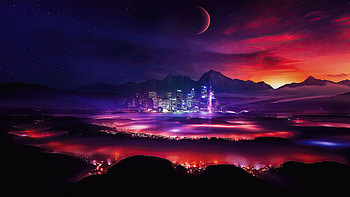 Night City Stars Planets Moon Manipulation, manipulation, artist, artwork, digital-art HD wallpaper