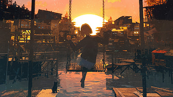 Goodbye Summer, swing, anime-girl, anime, summer, artist, artwork, digital-art, artstation HD wallpaper