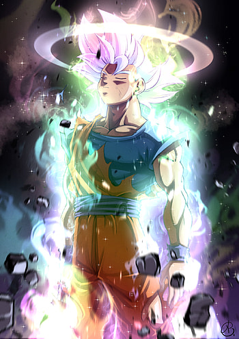 Rainbow Goku, art, cartoon HD phone wallpaper