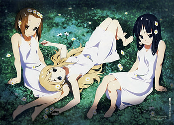 Anime Nature, three girls, animated, cute, anime girls, anime, pretty, having fun, nature, whith dresses HD wallpaper