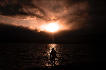Sunset, Sea, Dark, Silhouette, Loneliness HD wallpaper