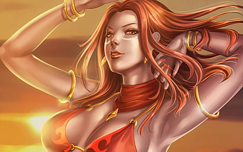 Lina, fantasy, art, dota, game, redhead, orange, woman HD wallpaper