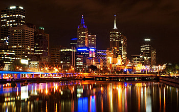 Cities, Night, Reflection, Shine, Light, Bridge, Reflections, Melbourne HD wallpaper