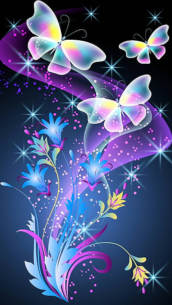 Flowers and Butterflies, sparkles, colorful, flower, artistic, butterfly HD phone wallpaper