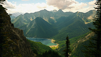 Summer Lake, British Columbia, trees, clouds, landscape, sky, mountains, canada HD wallpaper
