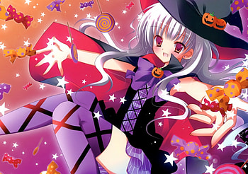Halloween(anime girl), anime, cute, awsome, girl, nice, witch HD wallpaper