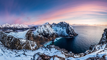 Panorama ocean, Arctic coast, Sunset glacier HD wallpaper
