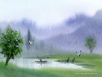 Painting12, painting, art, rural, landscape, sky, nature, mountain HD wallpaper