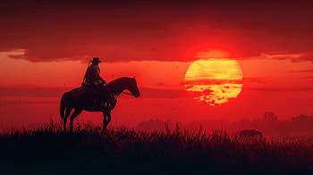 Red Dead Redemption 2 Cowboy Sunset, video game, Red Dead Redemption 2, cowboy HD wallpaper