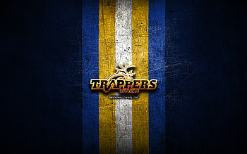 Tilburg Trappers, golden logo, BeNe League, blue metal background, dutch hockey team, Tilburg Trappers logo, hockey HD wallpaper