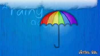 a rainy day, 1366x768, umbrella, rain, rainbow, rainy day, cloud HD wallpaper