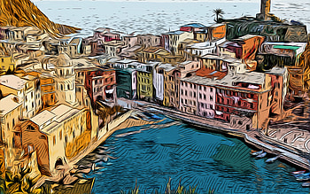 Vernazza, , vector art, Vernazza drawing, creative art, Vernazza art, vector drawing, Vernazza panorama, Vernazza cityscape, Italy HD wallpaper