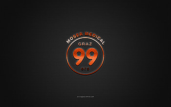 Graz99ers, Austrian hockey club, EIHL, orange logo, gray carbon fiber background, Elite Ice Hockey League, hockey, Graz, Austria, Graz99ers logo HD wallpaper