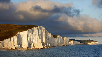 White Cliffs of Dover, Sunset, Sea, Sky and clouds HD wallpaper