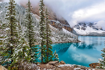 Snow, Winter, Canada, Reflection, , Moraine Lake, Lake, Mountain, Tree, Lakes HD wallpaper