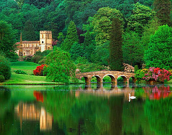 Tranquil reflection, garden, tranquil, lake, park, reflection, green, bridge, trees, nature, water, forest HD wallpaper