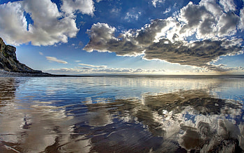 Clouds over Sea, sea, clouds, reflection, beach HD wallpaper