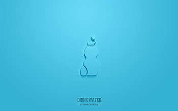 Drink water 3d icon, yellow background, 3d symbols, Drink water, food icons, 3d icons, Drink water sign, food 3d icons HD wallpaper