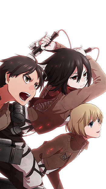 Eren, Mikasa & Armin, anime, attack on titan, eren jaeger, mikasa ackerman, armin HD phone wallpaper