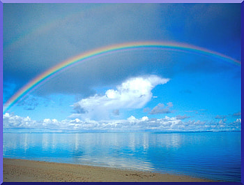 RAINBOW BLUE SKY, blue, rainbow, skies, beach HD wallpaper