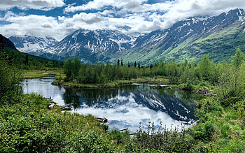 Eagle River - Chugach State Park, Anchorage, Alaska, trees, clouds, landscape, sky, wilderness, mountains HD wallpaper
