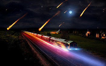 Night landscapes, Fire and speed, Meteoric trains, Cosmic speedart HD wallpaper