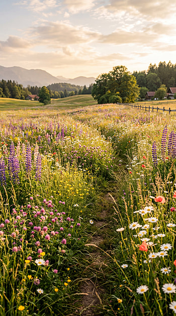 Sunlit Meadow Path — , Flower HD phone wallpaper
