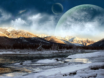 Winter, Fantasy, Sky, Planets, Snow, Forest, Shadow, Fiction, That's Incredible HD wallpaper
