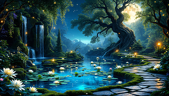 **Enchanting Water Garden - Ultra **, water garden, magic, fantasy landscape HD wallpaper