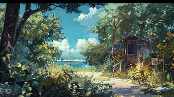 Sunny Riverside Retreat, sunny day, outdoor, scenic, nature, cottage HD wallpaper