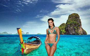 Bikini Model ~ Melisa Mendiny, boat, model, brunette, bikini, beach HD wallpaper
