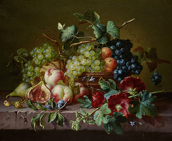 Fruits and flowers, arnoldus bloemers, still life, painting, art, flower, grape, fruit HD wallpaper