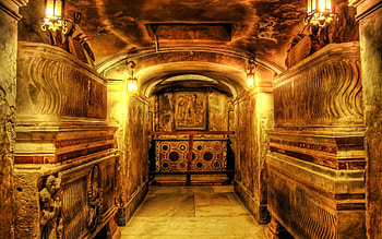 crypt buried deep under an old church r, crupt, lights, r, underground, church, stones HD wallpaper