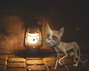 Art, Cat, Lamp, Fly HD wallpaper