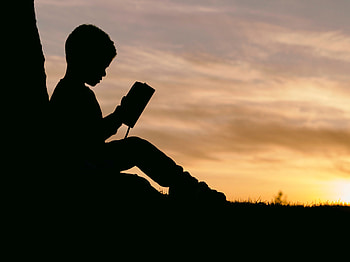 Sunset, Dark, Silhouette, Book, Child HD wallpaper
