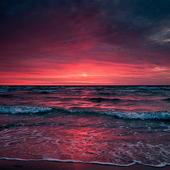 Nature, Sunset, Sky, Sea, Horizon, Ocean, Foam, Surf HD phone wallpaper