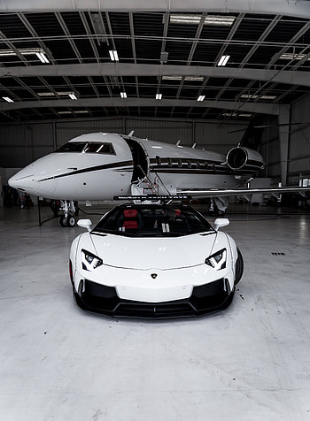 Lamborghini Aventador, Lamborghini, Plane - Private Jet HD phone wallpaper
