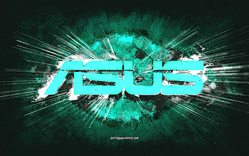 Asus logo, grunge art, turquoise stone background, Asus turquoise logo, Asus, creative art, Asus grunge logo HD wallpaper