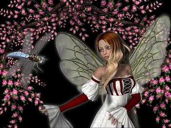 Fairy, white, abstract, fantasy, red, tree HD wallpaper