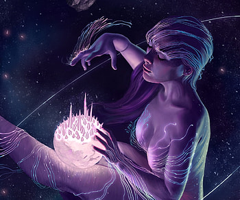Creation, purple, pink, fantasy, luminos, girl, daniela ivanova, dark HD wallpaper