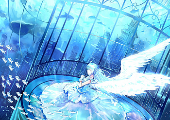anime girl angel, blue, angel, girl, anime HD wallpaper