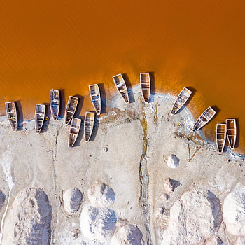Boats, aerial view, at bay HD phone wallpaper