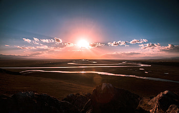 Prairie River Sunrise, river, sunrise, nature HD wallpaper